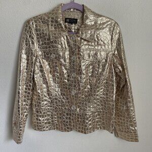Toni Morgan Womens Small Gold Shiny Jacket w Buttons & Pockets